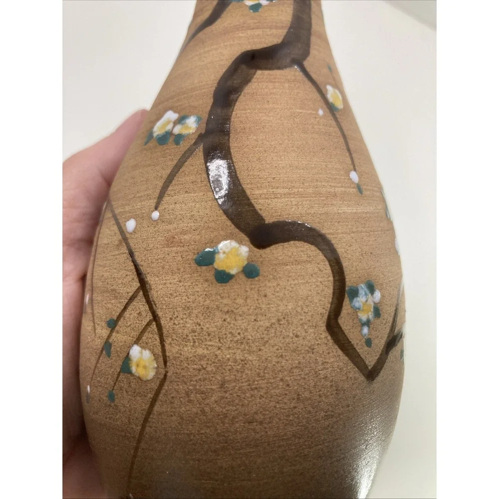 Vintage Hand-painted Flower Buds Pottery Vase‎ Japan 7 inch